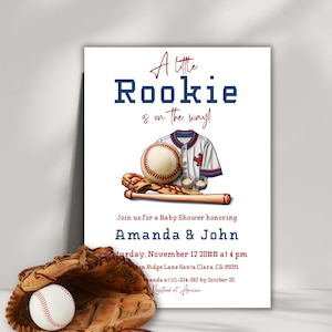 Petite invitation de baby shower de baseball recrue - invitation de baby shower sur le thème du sport, téléchargement immédiat
