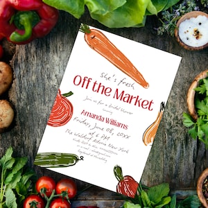 Farmer&#39;s Market Bridal Shower Invitation: Rustic Farm-to-Table Design (5x7 Digital Download Canva Template)