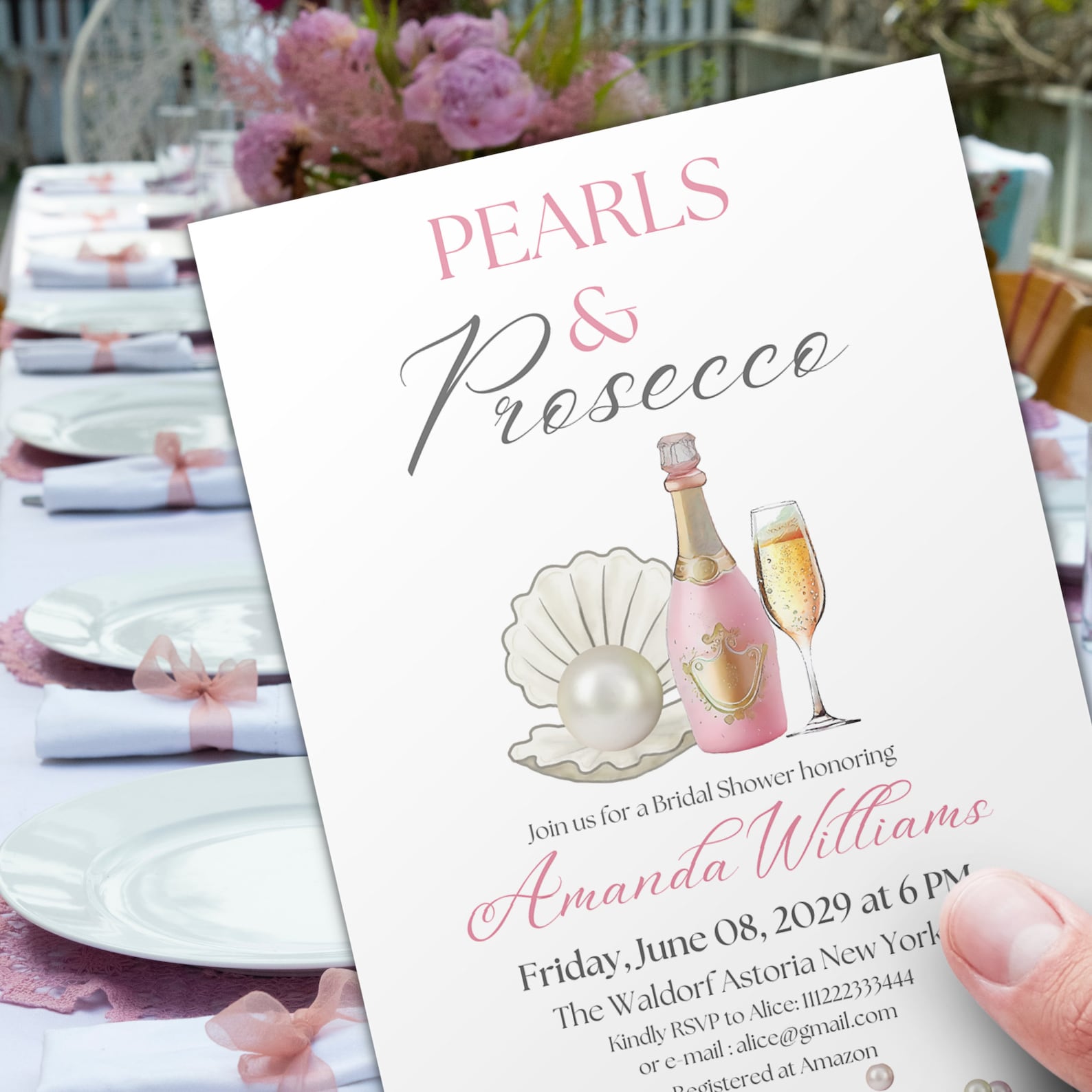 Pearl Bridal Shower Invite Editable Template, Brunch and Bubbly Pearls ...