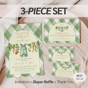 Little Sprout Baby Shower Invitation Locally Grown Invite Set Country Gardening Editable Pack