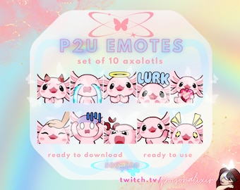 Axolotl Emotes Set of 10 for Twitch, Discord, Kick