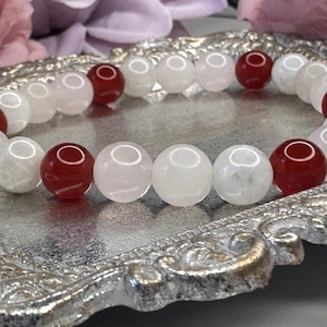 The Love Charm, A Manifestation Bracelet for Romance, Passion & Divine Connection, Rose Quartz, Carnelian, Rainbow Moonstone