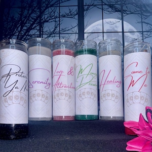 7-Day Dressed Spell Candle for Rituals, Altar Magic, Love, Money, Protection, Healing, & More Infused with Herbs, Crystals, Witchcraft