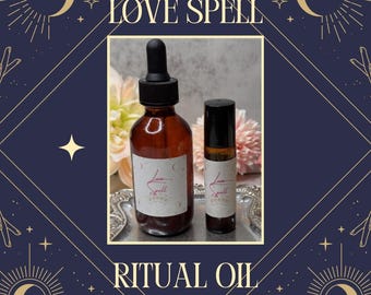 Love Spell Ritual Oil: Rose Quartz, Jasmine, Moonstone Infused