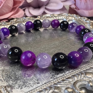 Veil of Serenity Bracelet - Sugilite, Amethyst, Black Tourmaline for Calm, Protection, and Spiritual Healing