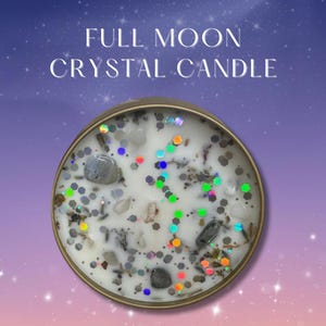Full Moon Ritual Candle – Crystal Intention Candle with Labradorite & Moonstone – Witchy Manifestation Candle, Lunar Magic, Spiritual Gifts
