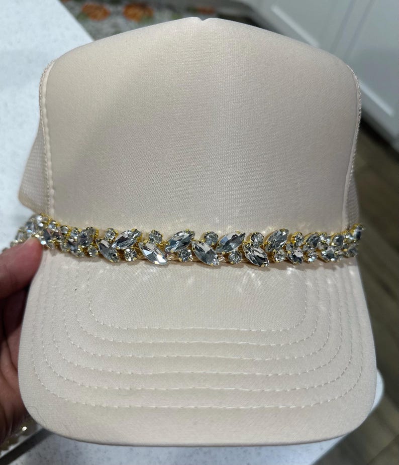 Multi Color Rhinestone Hat Chain Gold Rhinestone