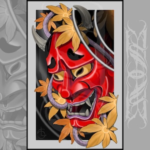 Hannya Oni Japanese/Neotraditional Tattoo Style Art Print 11x17&quot;