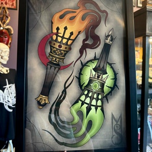 Torches Neotraditional Tattoo Style Art Print 11x17”