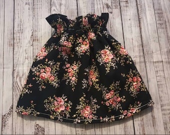 Falda floral para niñas, falda floral negra y rosa, falda para niños pequeños, falda para bebés con volantes