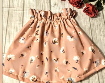 Dusty pink baby girls girls skirt, ruffle top floral skirt, Little girls floral pink skirt, dusty pink toddler skirt , elasticated skirt