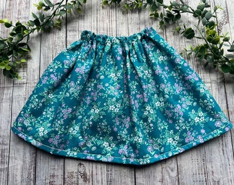 Aqua & purple floral girls skirt, colourful flower skirt , Little girls skirt , ruffle top baby skirt,  daisy print baby clothes