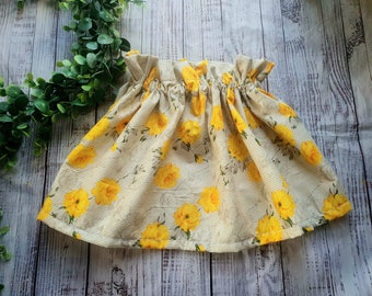 Falda de bebé de primavera floral amarilla, falda floral de niñas pequeñas, ropa de primavera para niñas, ropa de bebé de verano, falda superior de bolsa de papel