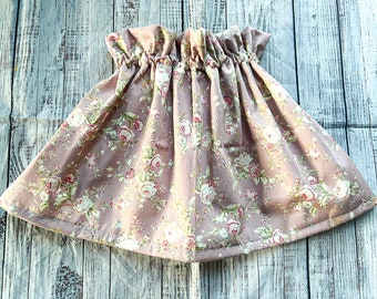 Dusty pink baby girls girls skirt, ruffle top floral skirt, Little girls floral pink skirt, dusty pink toddler skirt , elasticated skirt