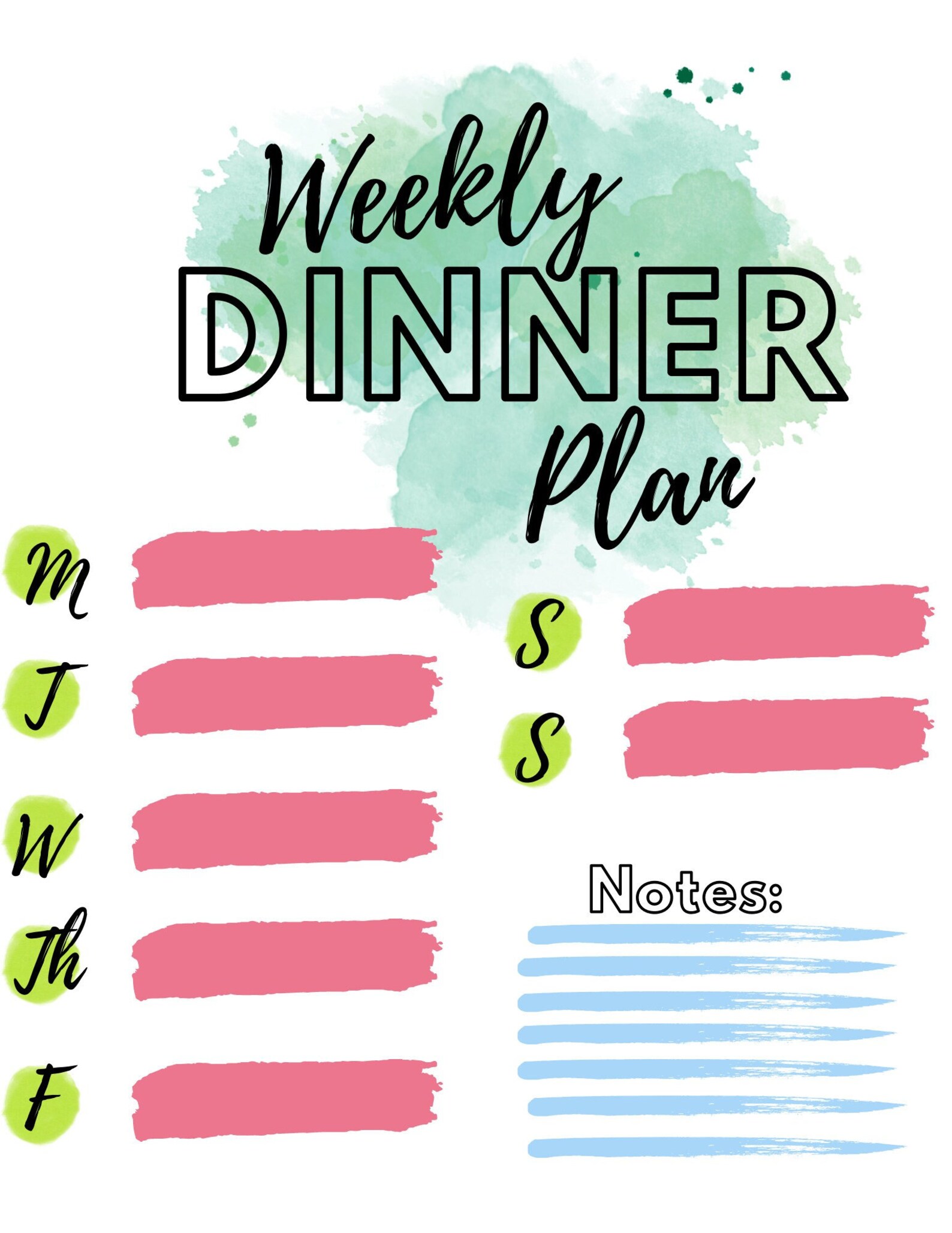 Printable Menu Planner Printable Menu Weekly Menu Planner Etsy
