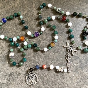 Wheel of the Year Pagan Witch&#39;s Thirteen Moons & Sabbats Rosary Necklace, Wicca jewelry, Pagan prayer beads, Meditation beads, Goddess Gift