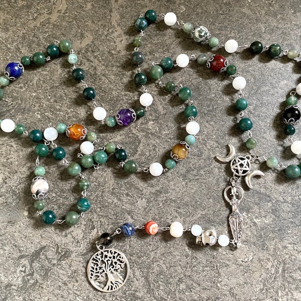 Wheel of the Year Pagan Witch's Thirteen Moons & Sabbats Rosary Necklace, Wicca jewelry, Pagan prayer beads, Meditation beads, Goddess Gift