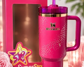 Pink Barbie Superstar Insulated Tumbler with Handle & Straw | 40oz Stainless Steel Cup