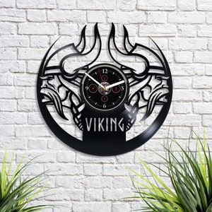 Viking Vinyl Record Clock Vintage Wall Art Decor for Bedroom Father&#39;s Day Gift for Dad