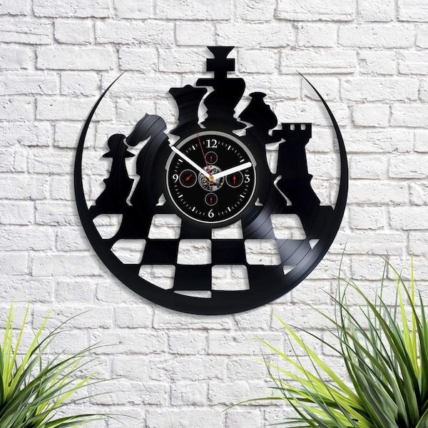 Chess Board Vinyl Record Clock Vintage Decor Unique Wall Art for Living Room Birthday Gift Idea for Men