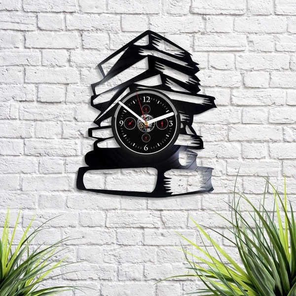 Books Vinyl Record Clock Vintage Wall Art Decor for Home Christmas Gift for Kids