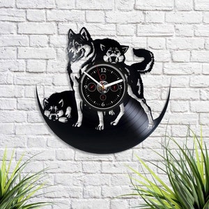 Husky Hond Vinyl Record Klok Vintage Wall Art Decor voor Kids Kamer Verjaardagscadeau voor Kind