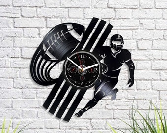 Joueur de rugby à XIII Vinyle Record Horloge Art Mural Moderne Décor pour Lui Idée Cadeau de Noël pour Mari