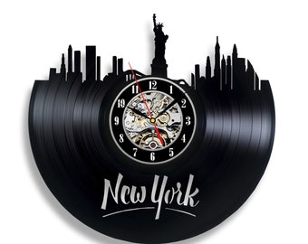 New York Vinyl Record Modern Clock Unique Statue of Liberty Art Original Wall Hanging Decor Birthday Gift for Family