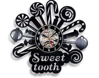 Sweet Tooth Vinyl Record Wall Clock Modern Artwork Original Kids Room Decor Birthday Gift for Child