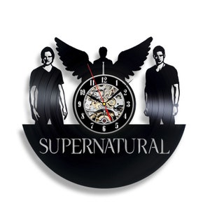 Supernatural Dean and Sam Vinyl Record Clock Laser Cut Art Contemporary Decor for Bedroom Birthday Gift for Him
