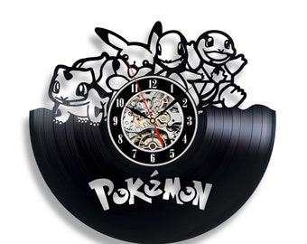 ポケモンビニールレコードモダン時計アニメキャラクターユニークなアートオリジナル子供部屋の壁の装飾息子への誕生日プレゼント