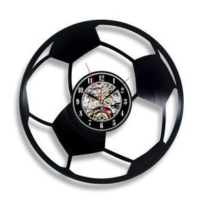 Soccer Ball Vinyl Record Round Wall Clock Vintage Wall Hanging Art Home Decor for Football Player New Home Gift for Men