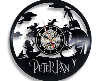 Peter Pan Vinile Record Round Clock Boys Room Wall Art Modern Home Decor Regali di Halloween per bambino
