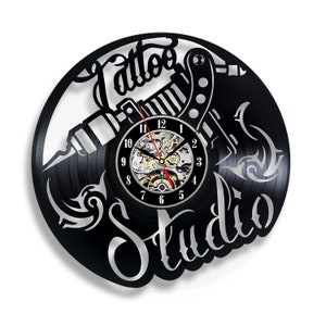 Tattoo Studio Schallplattenuhr Vintage Wandkunst Dekor für Tattoo Liebhaber Geburtstag Geschenk für beste Freundin