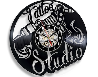 Tattoo Studio Vinyl Record Clock Vintage Wall Art Decor for Tattoo Lover Birthday Gift for Best Friend
