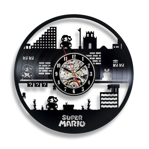 Super Mario Vinyl Record Clock vintage Wall Art Décoration originale pour la pendaison de crémaillère Cadeau pour joueur