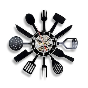 Kitchen Tools Vinyl Record Clock Unique Wall Art Decor for Home Housewarming Gift for Mother