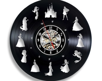 Disneyland Princess Vinyl Record Clock Modern Girl Room Art Contemporary Wall Decor Birthday Gifts for Daughter