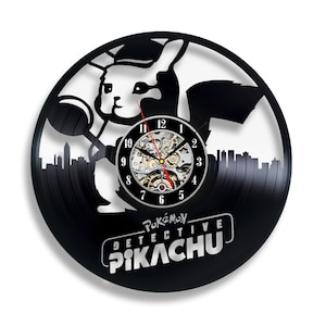 Pikachu Film Vinyle Record Horloge Grand Art Mural Original Garçon Chambre Décor Cadeau d’Anniversaire pour Fils