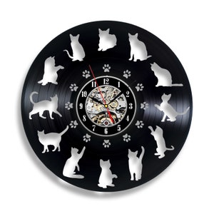 Cats Vinyl Record Clock Vintage Wall Hanging Art Living Room Decor Christmas Gift Idea for Cat Lover