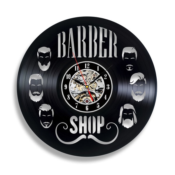 Barber Shop Vinyl Record Clock Art unique pour salon de coiffure Original Wall Decor Cadeau d’anniversaire pour Barbier