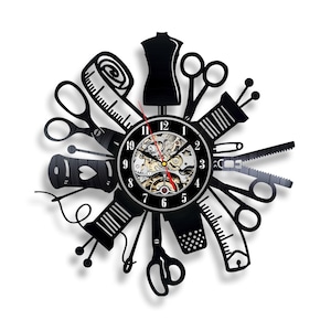 Sewing Tools Vinyl Record Clock Modern Sewing Studio Art Original Wall Decor Christmas Gifts for Grandma