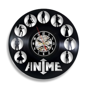 Anime Characters Vinyl Record Round Wall Clock Boy Room Art Modern Decor for Anime Lover Halloween Gifts For Brother