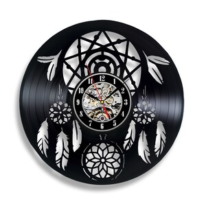 Dreamcatcher Vinyl Record Clock Vintage Wall Art Original Decoration for Home Housewarming Gift for Her
