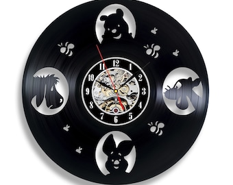 Winnie the Pooh Vinyl Record Clock Vintage Wall Art Original Laser Cut Decor Christmas Gift Idea for Kids