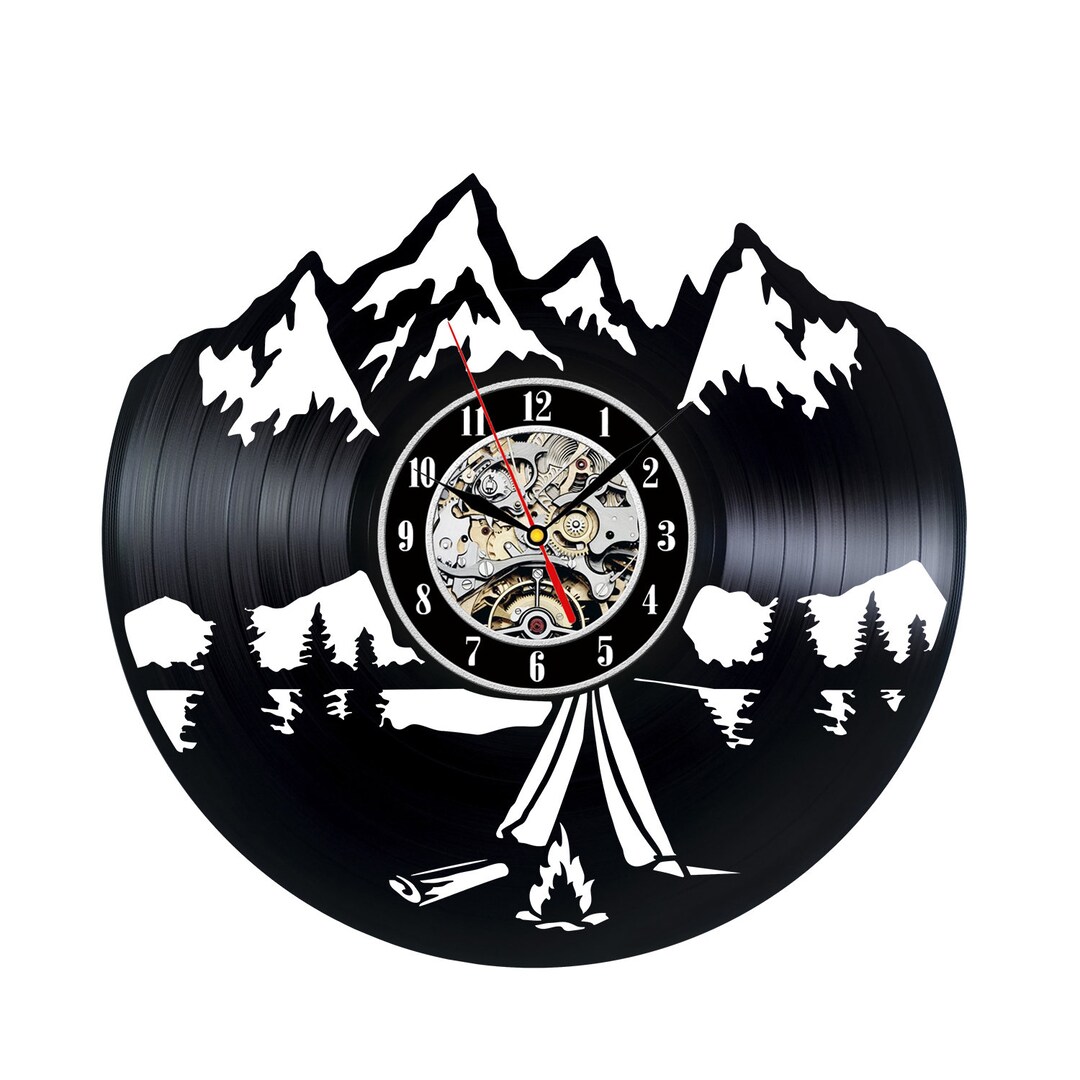 Hiking Vinyl Record Wall Clock Original Art for Mens Bedroom Modern ...