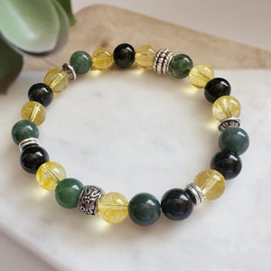 8mm Citrine, Moss agate, and Black Tourmaline Bracelet | Grade AAA |Grounding | Confidence  | Positivity | Success