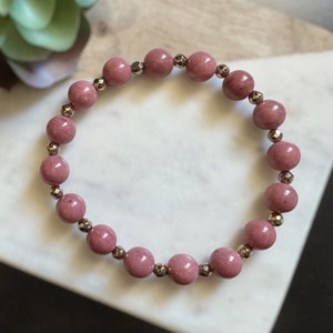 8mm Rose Pink Rhodonite Bracelet | Grade AAA Genuine  | Stone of Love |Emotional Balance | Compassion | Healing  | Heart Chakra