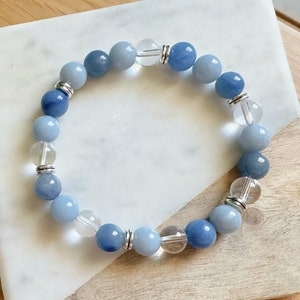 Blue Aventurine & Angelite Bracelet | Grade AAA Genuine | Healing | Peace | Manifestation and Focus | Communication with Angels