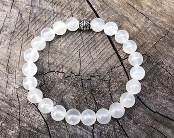8mm White Selenite Bracelet | Grade AAA Genuine Natural Stone | Purity | Spirituality | Meditation | Crown Chakra | Healing |